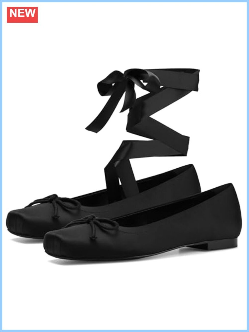 Satin Ballet Flats Detachable Ribbon 2-in-1 Square Toe Cushioned